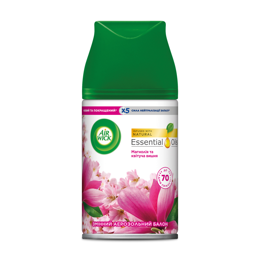Змінний балон до автоматичного аерозольного освіжувача повітря Air Wick Freshmatic Магнолія та квітуча вишня, 250 мл